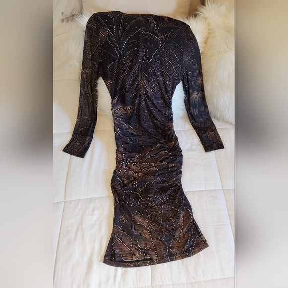 Farm Rio Black Golden Foliage Tulle Midi Dress - Picture 8 of 15